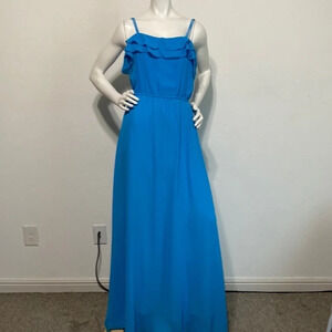 Ferrali by Phillipe Blue Vintage Ruffled Layer Tank Top Maxi Dress